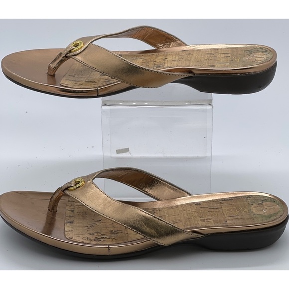Lauren Ralph Lauren Kira Gold Thong Slip On Casual Sandals Size 8B - Picture 4 of 7